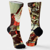 Vintage Kerst, Retro Sinterklaas met Cadeaus Sokken (Gebogen)