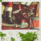 Vintage Kerst, Retro Sinterklaas met Cadeaus Theedoek (Gevouwen)