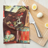 Vintage Kerst, Retro Sinterklaas met Cadeaus Theedoek (Quarter Fold)