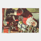 Vintage Kerst, Retro Sinterklaas met Cadeaus Theedoek (Horizontaal)