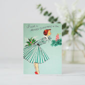 Vintage Kerst retro vrouw vakantie briefkaart (Staand voorkant)