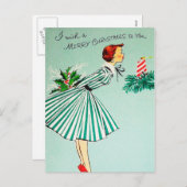 Vintage Kerst retro vrouw vakantie briefkaart (Voorkant / Achterkant)