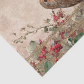 Vintage Kerst Robin en Kersen Decoupage Tissuepapier (Detail)
