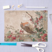 Vintage Kerst Robin en Kersen Decoupage Tissuepapier (Craft)
