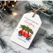 Vintage Kerst Rode Auto & Boom Cadeaulabel