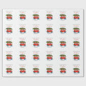 Vintage Kerst Rode Auto & Boom Cadeaupapier (Vlak)