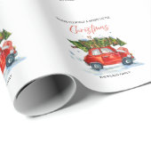 Vintage Kerst Rode Auto & Boom Cadeaupapier (Rol Hoek)