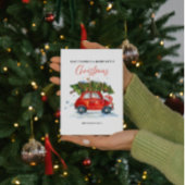 Vintage Kerst Rode Auto & Boom Feestdagenkaart