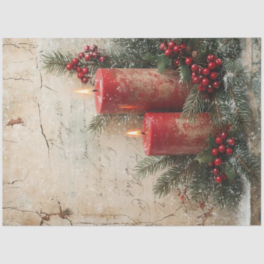 Vintage Kerst rode kaarsen hulstbes Tissuepapier (Voorkant)