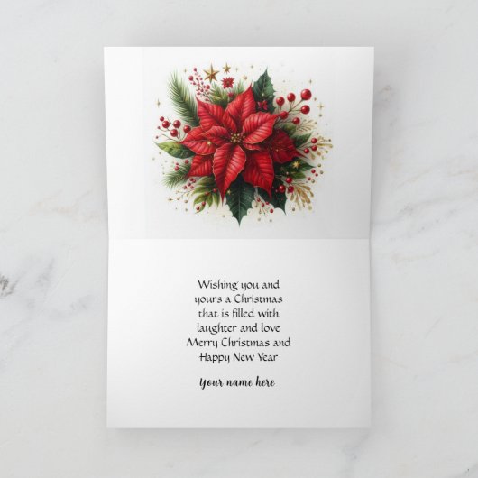 Vintage Kerst Rode Poinsettia Vakantie Kaart (Binnen)