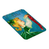 Vintage kerst rode sokken glitter meisje magneet (Rechterzijde)