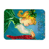 Vintage kerst rode sokken glitter meisje magneet (Horizontaal)