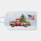 Vintage Kerst Rode Vrachtwagen Patriottische Vlag  Cadeaulabel (Achterkant Horizontaal)