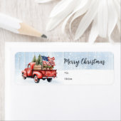 Vintage Kerst Rode Vrachtwagen Patriottische Vlag  Etiket (Insitu)