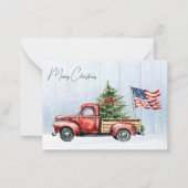 Vintage Kerst Rode Vrachtwagen Patriottische Vlag  Notitiekaartje (Voorkant)