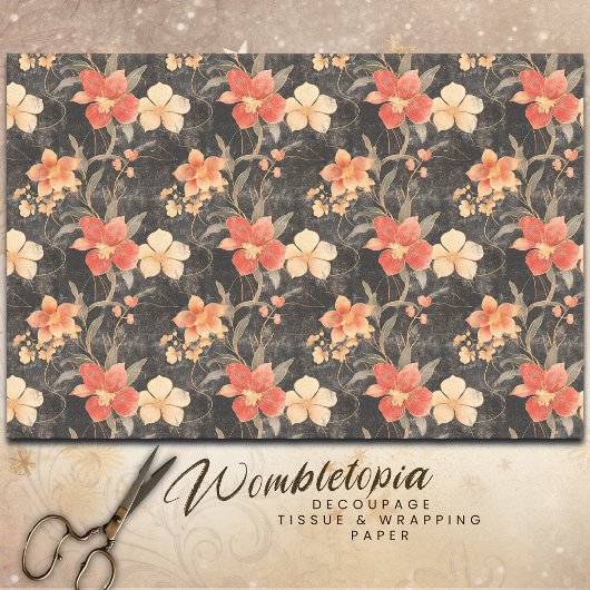 Vintage Kerst Rood & Goud Poinsettia Decoupage Tissuepapier