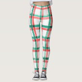 Vintage Kerst Rood Groen Plaid Waterverf Leggings (Voorkant)