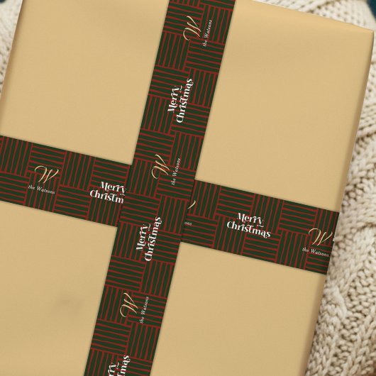 Vintage Kerst Rood Groen Plakken Familienaam Satijnen Lint