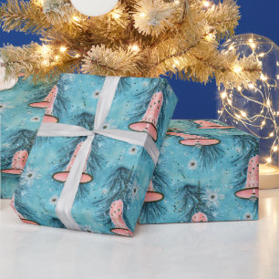 Vintage Kerst: Roze klokken en sneeuwvlokken Cadeaupapier