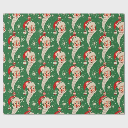 Vintage Kerst - Santa & Snowflakes Cadeaupapier (Vlak)