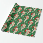 Vintage Kerst - Santa & Snowflakes Cadeaupapier (Uitgerold)