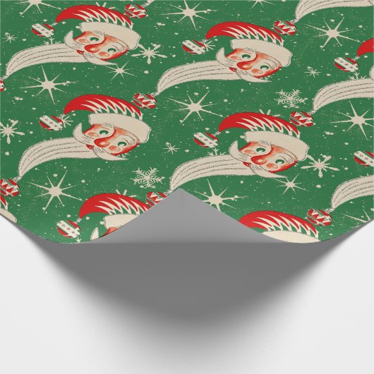 Vintage Kerst - Santa & Snowflakes Cadeaupapier (Hoek)
