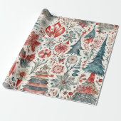 Vintage kerst Scandinavisch ontwerp Cadeaupapier (Uitgerold)