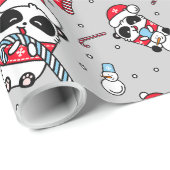 Vintage kerst Schattigee panda met snoepriet Cadeaupapier (Rol Hoek)