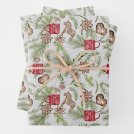 Vintage Kerst Schattigee Scandinavische Patroon Inpakpapier Vel