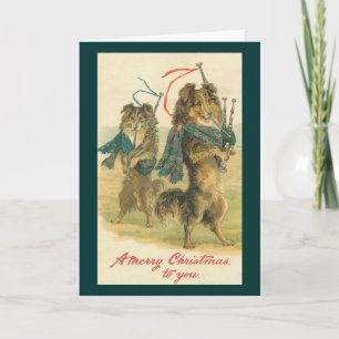 Vintage Kerst Schotse piper honden Feestdagen Kaart