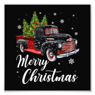 Vintage Kerst Shirt Tree op Auto rode Truck Foto Afdruk