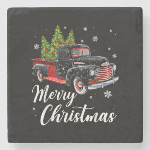 Vintage Kerst Shirt Tree op Auto rode Truck Stenen Onderzetter