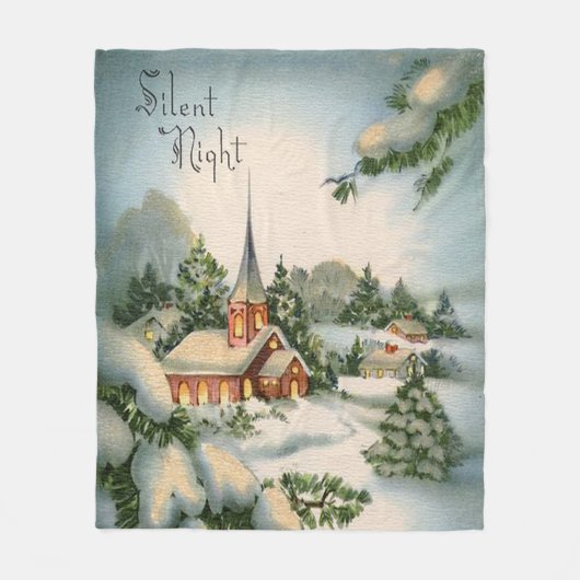 Vintage Kerst Silent Night Country Church Fleece Deken (Voorkant)