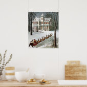 Vintage Kerst, Sint Nicolaas met rendier Poster (Keuken)