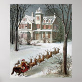 Vintage Kerst, Sint Nicolaas met rendier Poster (Voorkant)