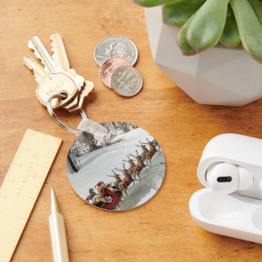 Vintage Kerst, Sint Nicolaas met rendier Sleutelhanger (Bureau)