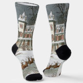 Vintage Kerst, Sint Nicolaas met rendier Sokken (Gebogen)