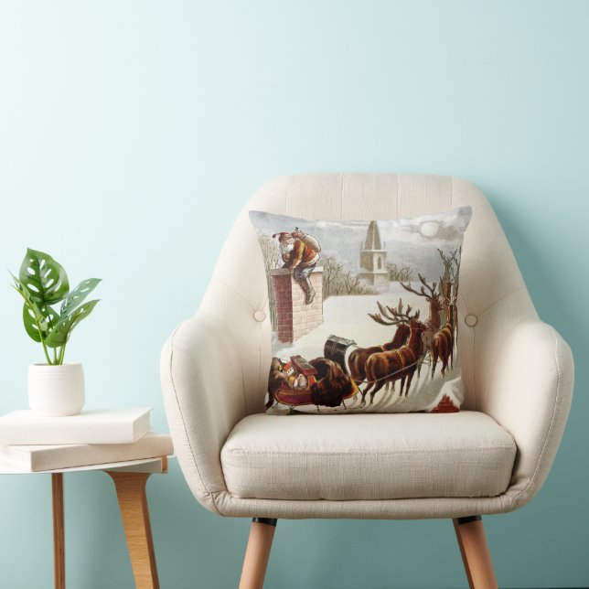 Vintage kerst, sinterklaas op het dak kussen (Stoel)