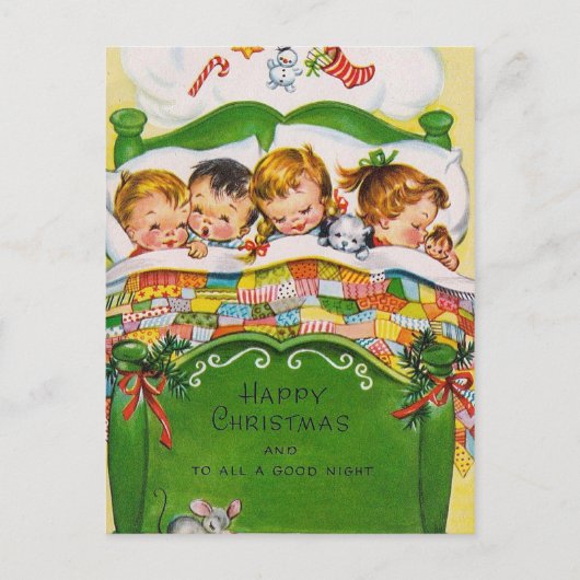 Vintage Kerst slapen kinder Vakantie briefkaart (Voorkant)