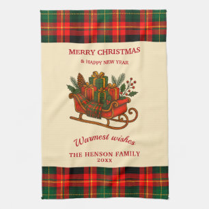 Vintage Kerst slee met cadeaus en ruit Theedoek