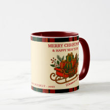 Vintage Kerst slee met cadeaus en ruitjespatroon