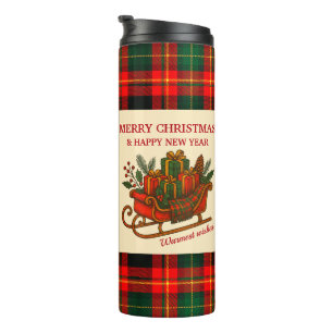 Vintage Kerst slee met cadeaus en ruitpatroon  Thermosbeker