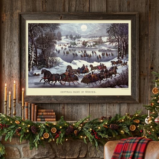 Vintage Kerst sleeën, Central Park in de Winter Poster