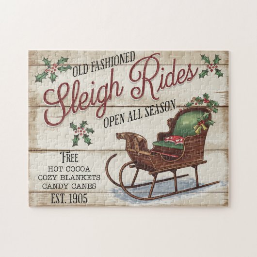 Vintage Kerst Sleigh Rides Legpuzzel (Horizontaal)