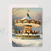 Vintage kerst sneeuw carrousel feestdagenkaart (Voorkant / Achterkant)