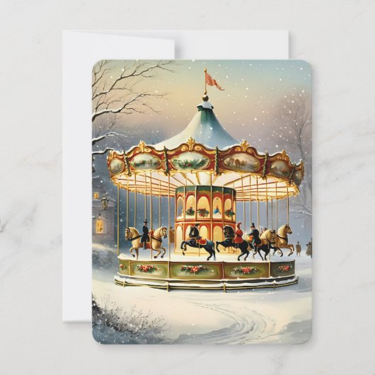 Vintage kerst sneeuw carrousel feestdagenkaart (Voorkant)