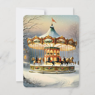 Vintage kerst sneeuw carrousel feestdagenkaart
