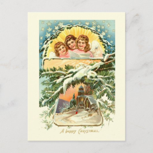 Vintage Kerst, Sneeuw, Kerk en koor 2 Feestdagenkaart (Voorkant)