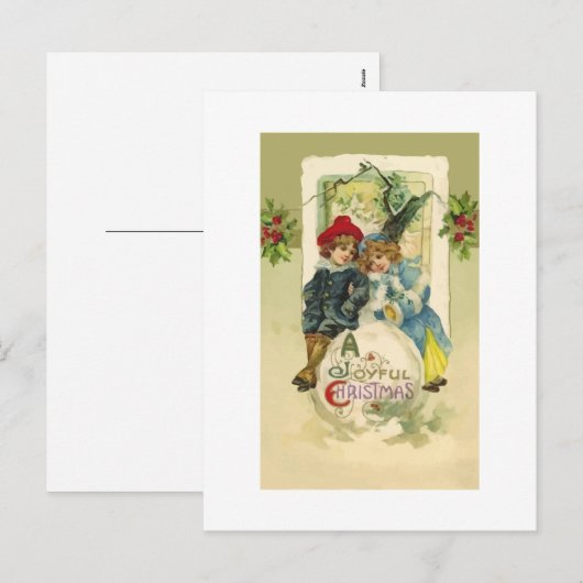 Vintage kerst sneeuwbal Briefkaart (Voorkant / Achterkant)