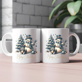 Vintage Kerst Sneeuwman en hond Koffiemok
